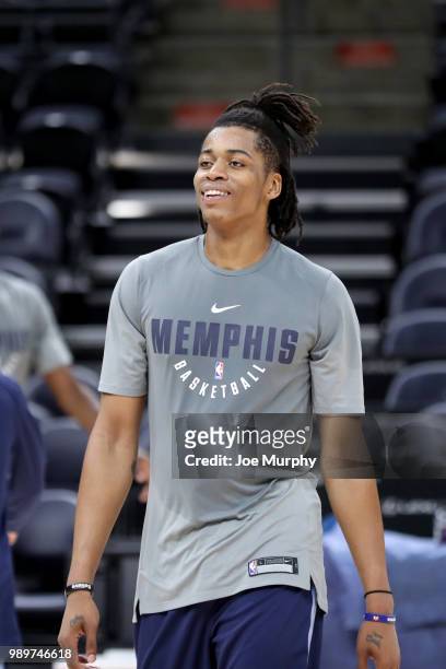 Deyonta Davis of the Memphis Grizzlies smiles during a team practice at Utah Summer League on July 1, 2018 at Vivint Smart Home Arena in Salt Lake...