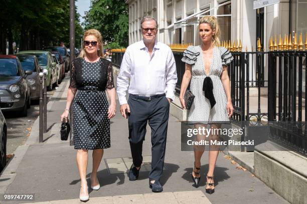 Kathy Hilton, Richard Hilton and their daughter Nicky Rotschild Hilton are seen on Avenue Montaigne on July 2, 2018 in Paris, France.