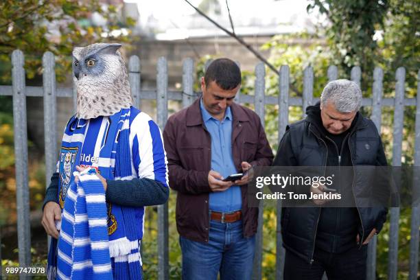 Home fan in owl mask before the Sheffield Wednesday v Sheffield United EFL Championship match at the Hillsborough Stadium on September 24th 2017 in...