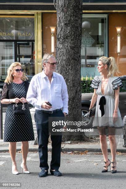 Kathy Hilton, Richard Hilton and their daughter Nicky Rotschild Hilton are seen on Avenue Montaigne on July 2, 2018 in Paris, France.