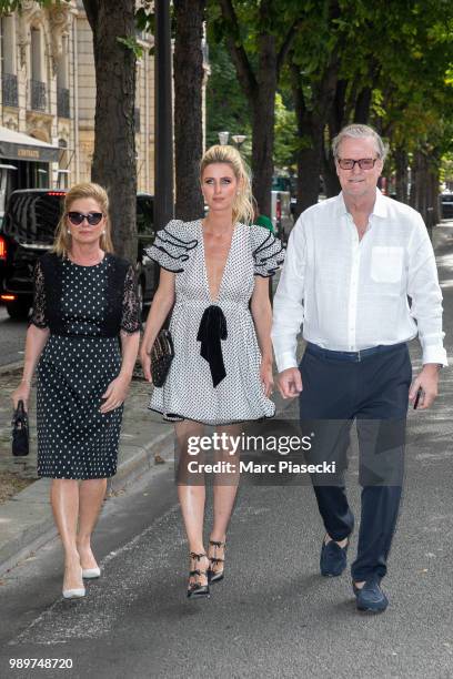 Kathy Hilton, Nicky Rotschild Hilton and Richard Hilton are seen on Avenue Montaigne on July 2, 2018 in Paris, France.