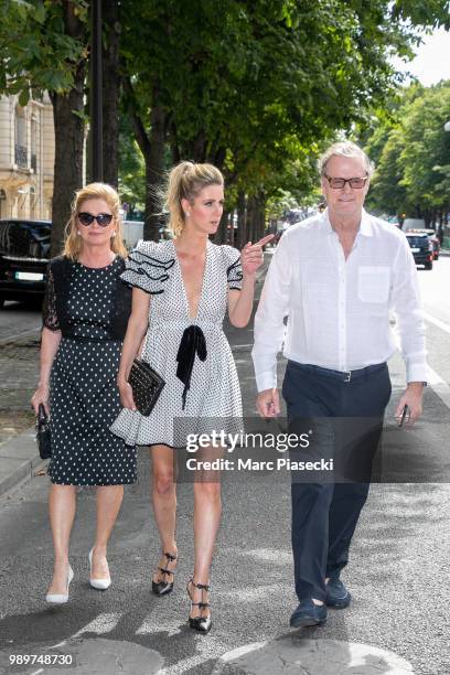 Kathy Hilton, Nicky Rotschild Hilton and Richard Hilton are seen on Avenue Montaigne on July 2, 2018 in Paris, France.