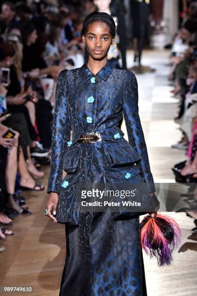 Tami Williams walks the runway during the Schiaparelli Haute Couture Fall Winter 2018/2019 show as part of Paris Fashion Week on July 2, 2018 in...