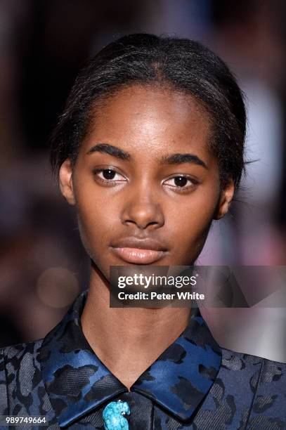 Tami Williams walks the runway during the Schiaparelli Haute Couture Fall Winter 2018/2019 show as part of Paris Fashion Week on July 2, 2018 in...