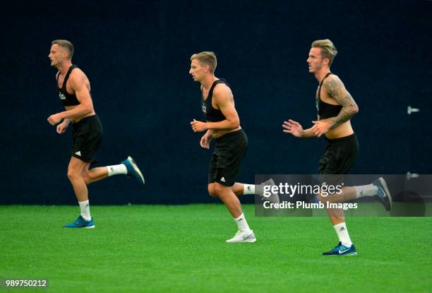 Marc Albrighton during training as Leicester City Players Return to Pre-Season Training at Belvoir Drive Training Complex on July 02 , 2018 in...