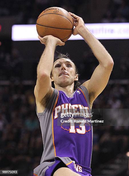 Guard Steve Nash of the Phoenix Suns after receiving six stitches to his eye against the San Antonio Spurs in Game Four of the Western Conference...