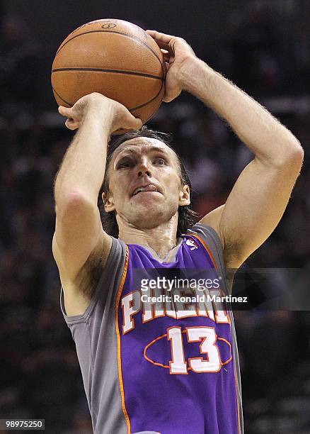 Guard Steve Nash of the Phoenix Suns after receiving six stitches to his eye against the San Antonio Spurs in Game Four of the Western Conference...