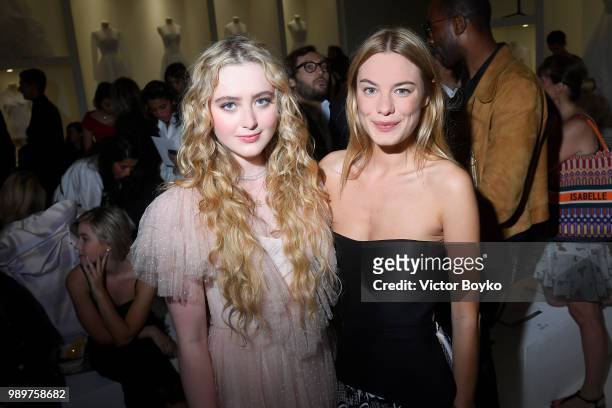Kathryn Newton and Camille Row attend the Christian Dior Haute Couture Fall Winter 2018/2019 show as part of Paris Fashion Week on July 2, 2018 in...