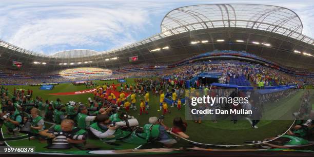 General view inside the stadium as teams walk on the pitch during the 2018 FIFA World Cup Russia Round of 16 match between Brazil and Mexico at...