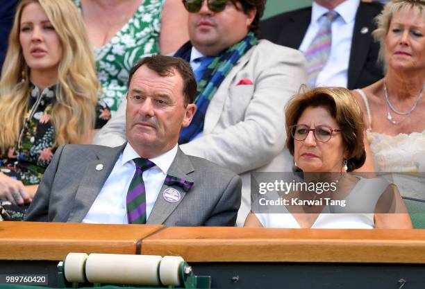 Philip Brook, Chairman of the All England Lawn Tennis Club and Lynette Federer in the royal box on day one of the Wimbledon Tennis Championships at...