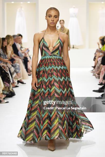 Model Adwoa Aboah walks the runway during the Christian Dior Haute Couture Fall Winter 2018/2019 show as part of Paris Fashion Week on July 2, 2018...