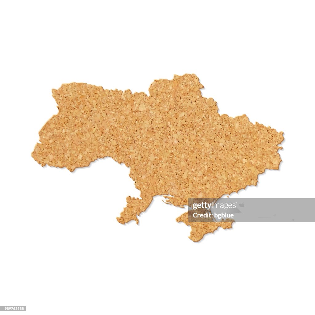 Mapa da Ucrânia na textura de placa de cortiça no fundo branco