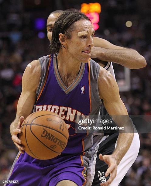 Guard Steve Nash of the Phoenix Suns after receiving six stitches to his eye against the San Antonio Spurs in Game Four of the Western Conference...