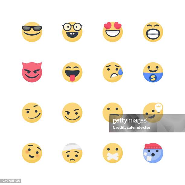 cute emoticons set - sick emoji stock illustrations