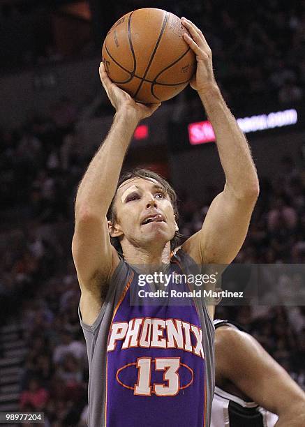 Guard Steve Nash of the Phoenix Suns after receiving six stitches to his eye against the San Antonio Spurs in Game Four of the Western Conference...