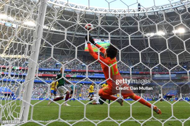 Guillermo Ochoa of Mexico makes a save during the 2018 FIFA World Cup Russia Round of 16 match between Brazil and Mexico at Samara Arena on July 2,...