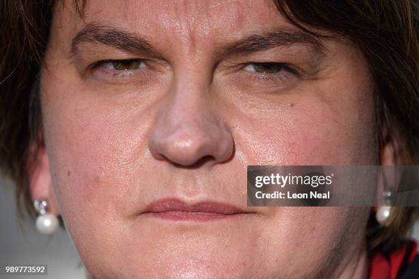 First Minister of Northern Ireland Arlene Foster speaks to the media outside number 10, Downing Street following a meeting with Prime Minister...