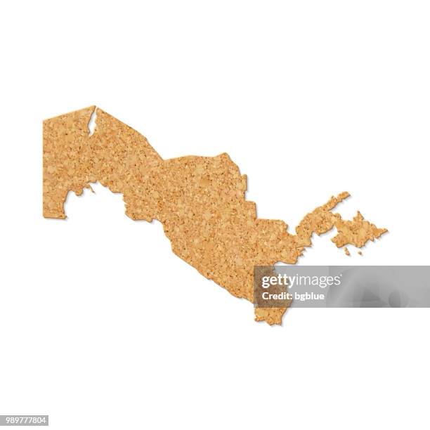 uzbekistan map in cork board texture on white background - nature pattern border stock illustrations