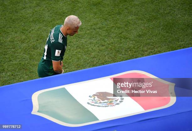 Javier Hernandez of Mexico leaves the pitch after being replaced during the 2018 FIFA World Cup Russia Round of 16 match between Brazil and Mexico at...