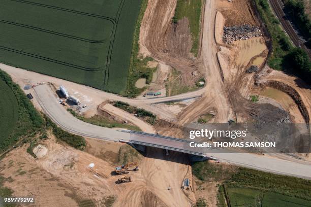 An aerial view, taken on June 15 shows the A16 prolongation building site, near Moisselles, North of Paris.