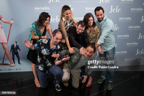 Luis Callejo, Juana Acosta, Barbara Santa-Cruz, Sergio Barrejon, Carlo D'Ursi and Josean Bengoetxea attend the 'Jefe' photocall at 'Palacio de la...