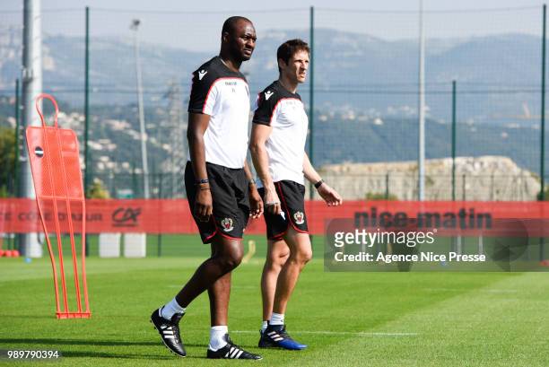 Patrick Vieira head coach of Nice and his assistant Matt Cook during the Training Session of OGC Nice on July 2, 2018 in Nice, France.