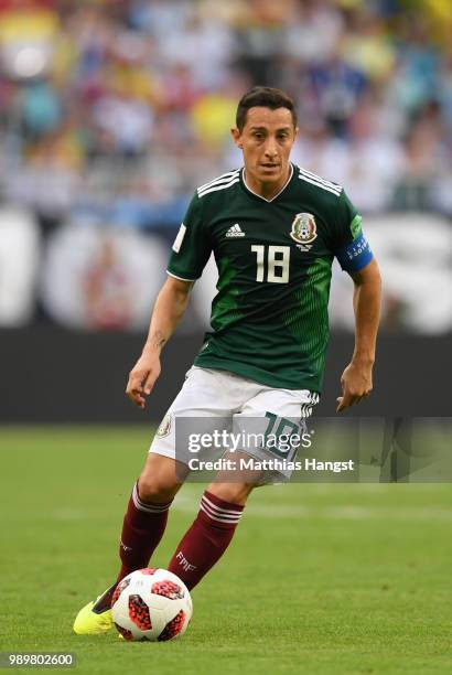 Andres Guardado of Mexico during the 2018 FIFA World Cup Russia Round of 16 match between Brazil and Mexico at Samara Arena on July 2, 2018 in...