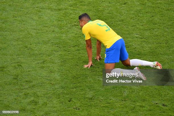 Casemiro of Brazil down on his knees during the 2018 FIFA World Cup Russia Round of 16 match between Brazil and Mexico at Samara Arena on July 2,...