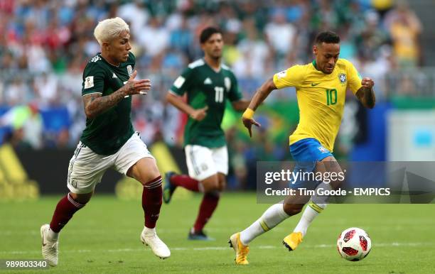 Mexico's Carlos Salcedo gives chase to Brazil's Neymar Brazil v Mexico - FIFA World Cup 2018 - Round of 16 - Samara Stadium .