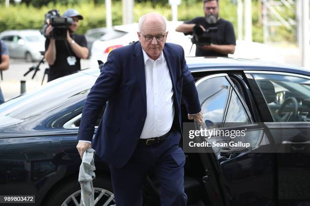 Volker Kauder, leader of the Bundestag faction of the German Chistian Democrats , arrives at CDU party headquarters prior to a meeting between German...