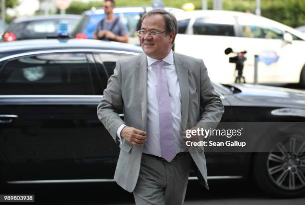 Armin Laschet, memberof the German Chistian Democrats and Governor of North Rhine-Westphalia, arrives at CDU party headquarters prior to a meeting...