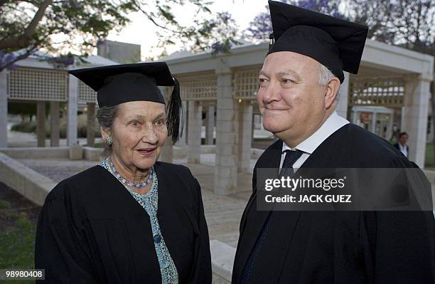 Simone Veil, French lawyer, politician, member of the Academie francaise, member of the Constitutional Council and an Auschwitz survivor, speaks with...
