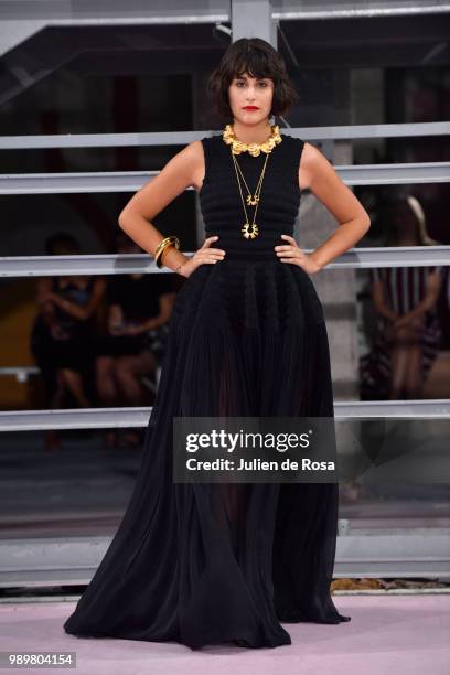 Model walks the runway during the Maison Rabih Kayrouz Haute Couture Fall Winter 2018/2019 show as part of Paris Fashion Week on July 2, 2018 in...