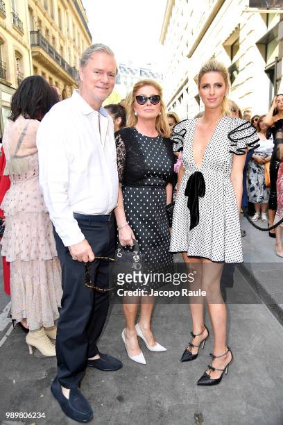 Richard Hilton, Kathy Hilton and Nicky Rotschild Hilton are seen at the Ralph & Russo Haute Couture Fall Winter 2018/2019 Show on July 2, 2018 in...