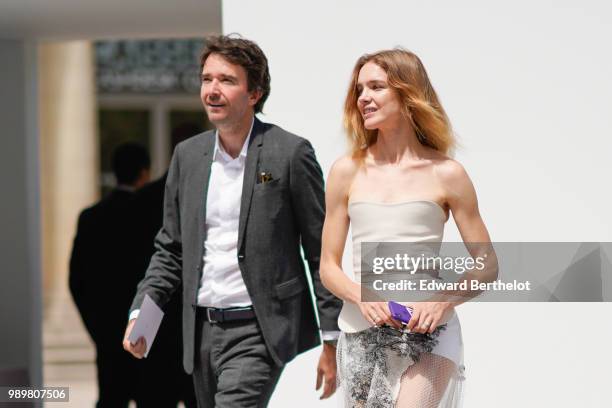 Antoine Arnault and Natalia Vodianova, outside the Dior show, during Paris Fashion Week Haute Couture Fall Winter 2018/2019, on July 2, 2018 in...