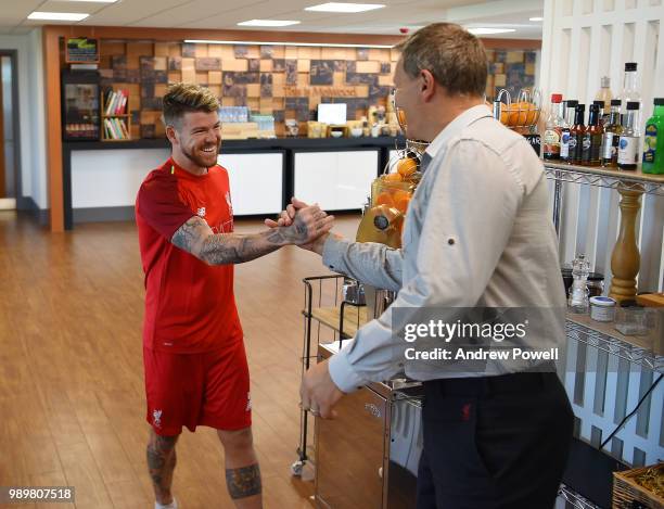 Alberto Moreno of Liverpool during their first day back for pre-season training at Melwood Training Ground on July 2, 2018 in Liverpool, England.