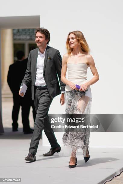 Antoine Arnault and Natalia Vodianova, outside the Dior show, during Paris Fashion Week Haute Couture Fall Winter 2018/2019, on July 2, 2018 in...