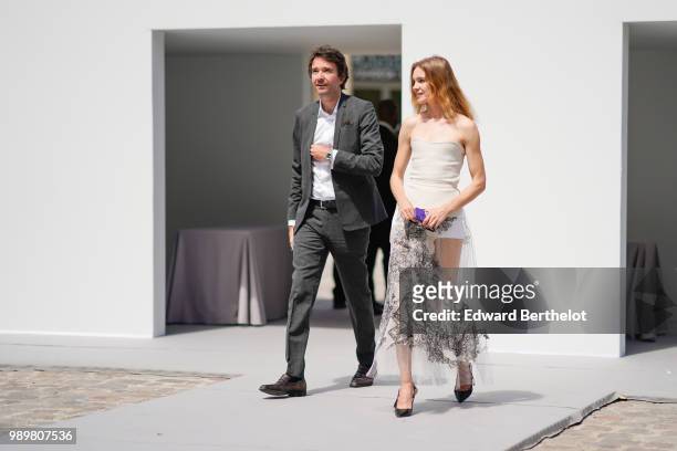 Antoine Arnault and Natalia Vodianova, outside the Dior show, during Paris Fashion Week Haute Couture Fall Winter 2018/2019, on July 2, 2018 in...