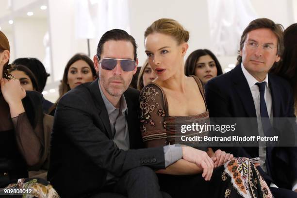 Michael Polish, Kate Bosworth and CEO of Dior Pietro Beccari attend the Christian Dior Haute Couture Fall Winter 2018/2019 show as part of Paris...