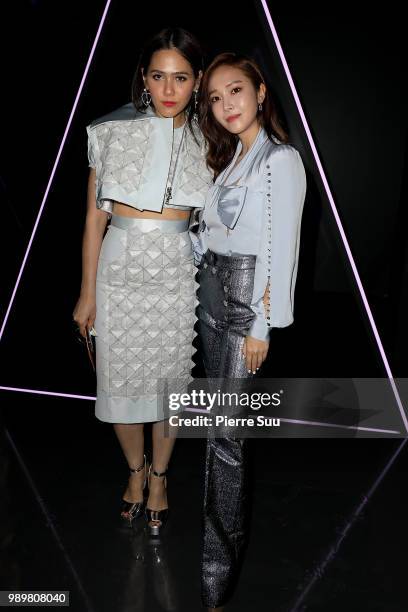 Araya Hargate and jessica Jung attend the Ralph & Russo Haute Couture Fall Winter 2018/2019 show as part of Paris Fashion Week on July 2, 2018 in...