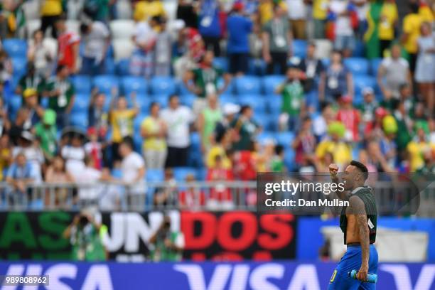 Neymar Jr of Brazil celebrates following his sides victory in the 2018 FIFA World Cup Russia Round of 16 match between Brazil and Mexico at Samara...