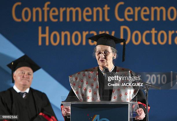 Simone Veil, French lawyer, politician, member of the Academie francaise, member of the Constitutional Council and an Auschwitz survivor, gives a...