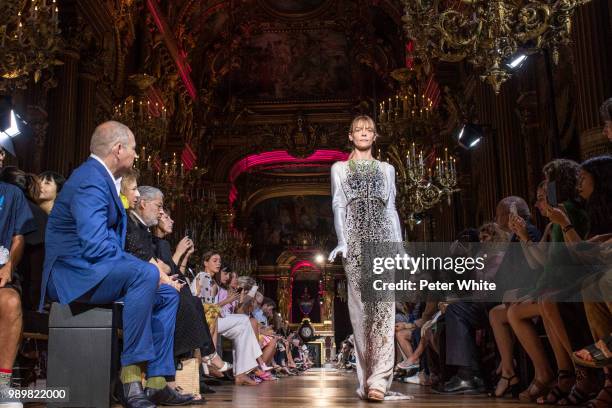 Jaime King walks the runway during the Schiaparelli Haute Couture Fall Winter 2018/2019 show as part of Paris Fashion Week on July 2, 2018 in Paris,...