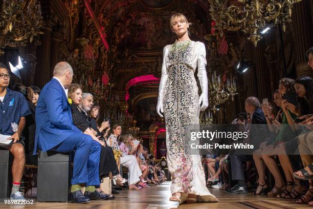 Jaime King walks the runway during the Schiaparelli Haute Couture Fall Winter 2018/2019 show as part of Paris Fashion Week on July 2, 2018 in Paris,...