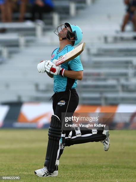 David Warner of Winnipeg Hawks runs out to open the batting during a Global T20 Canada match against Toronto Nationals at Maple Leaf Cricket Club on...
