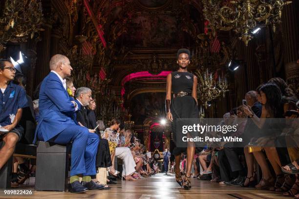 Aube Jolicoeur walks the runway during the Schiaparelli Haute Couture Fall Winter 2018/2019 show as part of Paris Fashion Week on July 2, 2018 in...