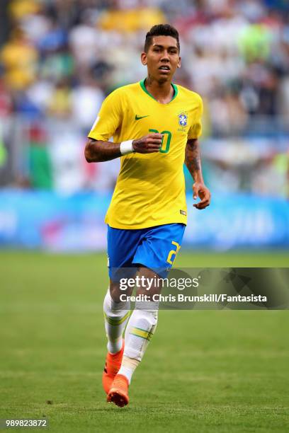 Roberto Firmino of Brazil in action during the 2018 FIFA World Cup Russia Round of 16 match between Brazil and Mexico at Samara Arena on July 2, 2018...