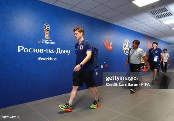 Gotoku Sakai of Japan arrives at the stadium prior to the 2018 FIFA World Cup Russia Round of 16 match between Belgium and Japan at Rostov Arena on...