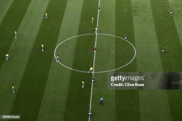 Javier Hernandez of Mexico prepares for kick off during the 2018 FIFA World Cup Russia Round of 16 match between Brazil and Mexico at Samara Arena on...
