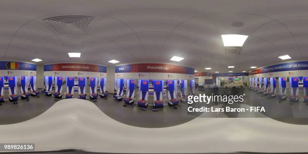 General view inside the Belgium dressing room prior to the 2018 FIFA World Cup Russia Round of 16 match between Belgium and Japan at Rostov Arena on...